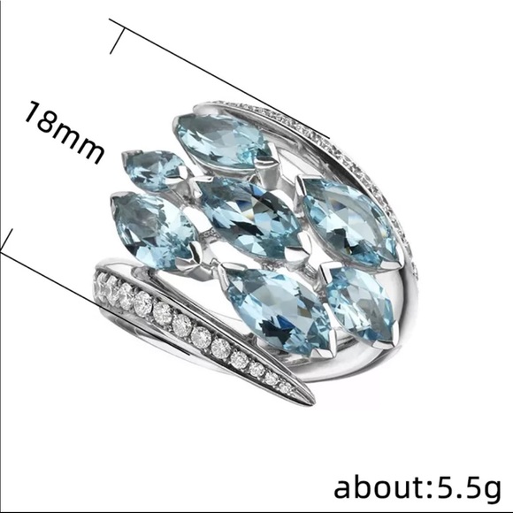 New 925 Silver Marquise Cut Aquamarine Ring - Picture 6 of 6